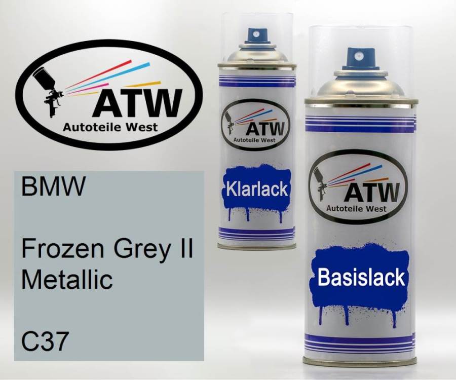 BMW, Frozen Grey II Metallic, C37: 400ml Sprühdose + 400ml Klarlack - Set, von ATW Autoteile West.